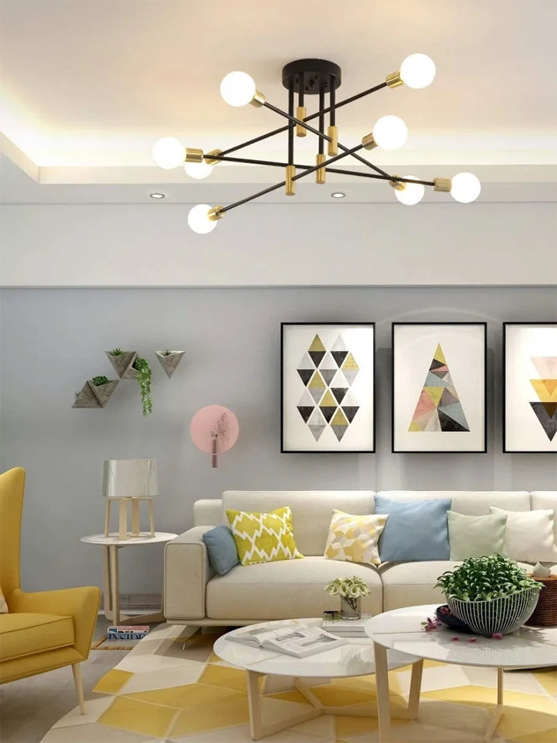 Mid-Century Brass Multi-Arm Ceiling Light