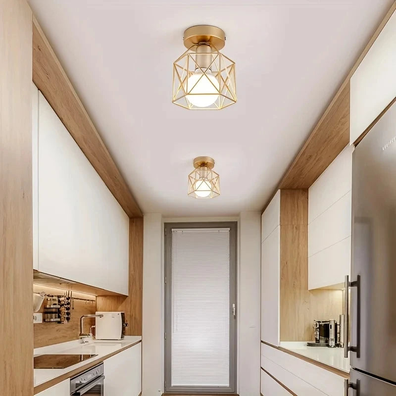Gold Geometric Cage Ceiling Light