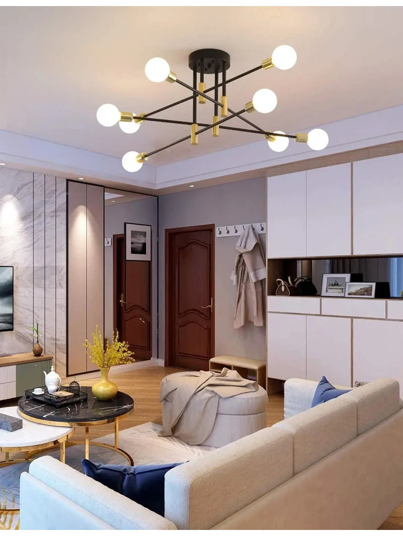 Mid-Century Brass Multi-Arm Ceiling Light