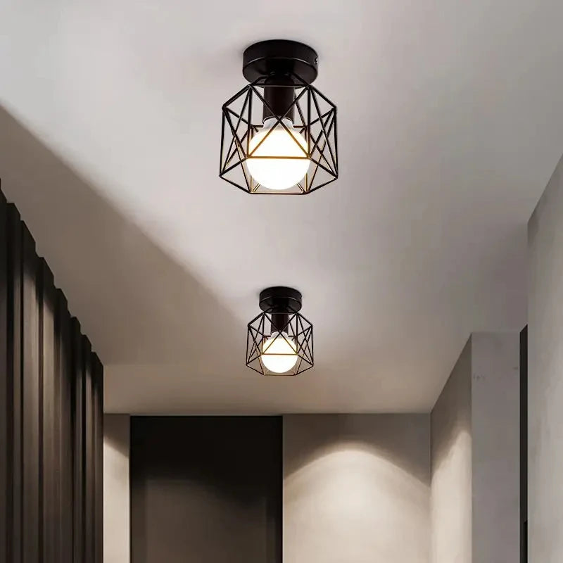 Gold Geometric Cage Ceiling Light