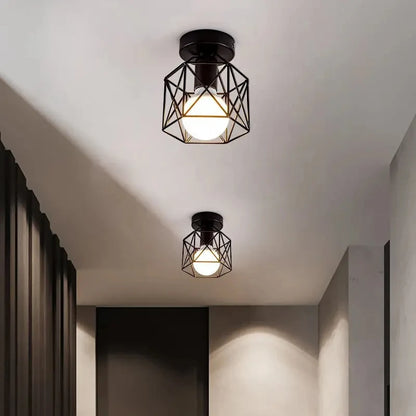 Gold Geometric Cage Ceiling Light