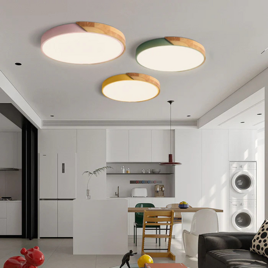 Scandinavian Wood Flush Mount Ceiling Light With LED Light – Everden Living