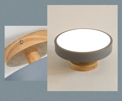 Scandinavian Wood and Coloured Metal Ceiling Light