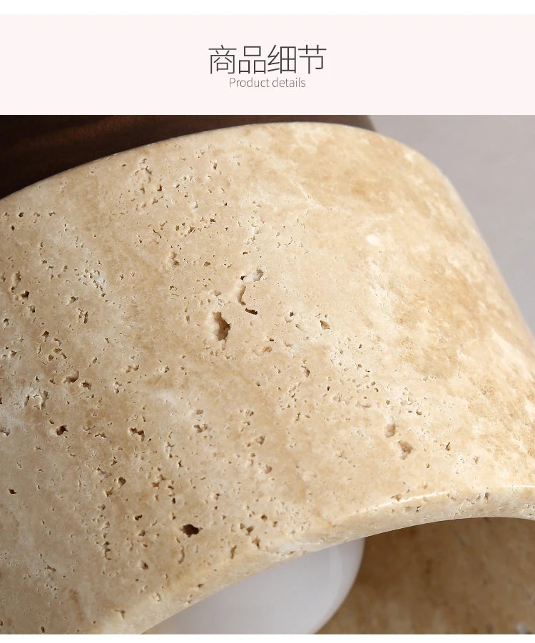 Travertine and Wood Cylinder Ceiling Light