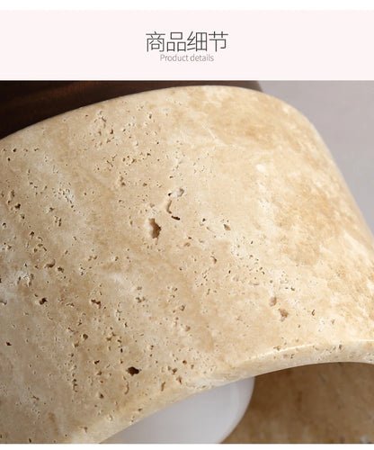 Travertine and Wood Cylinder Ceiling Light
