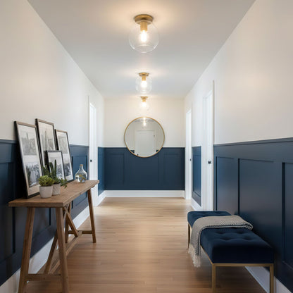 Industrial Glass and Brass Flush Ceiling Light, alternative view 8