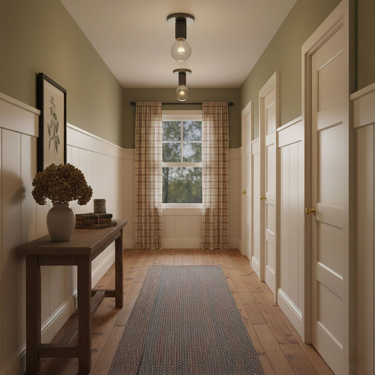 Industrial Glass and Brass Flush Ceiling Light, alternative view 6