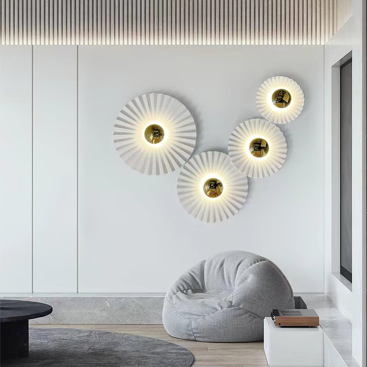 Mid-Century Gold and White Flush Wall Light, alternative view 5