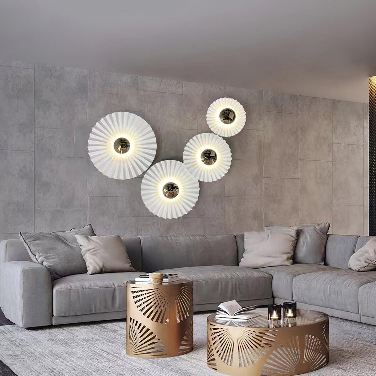 Mid-Century Gold and White Flush Wall Light, alternative view 3