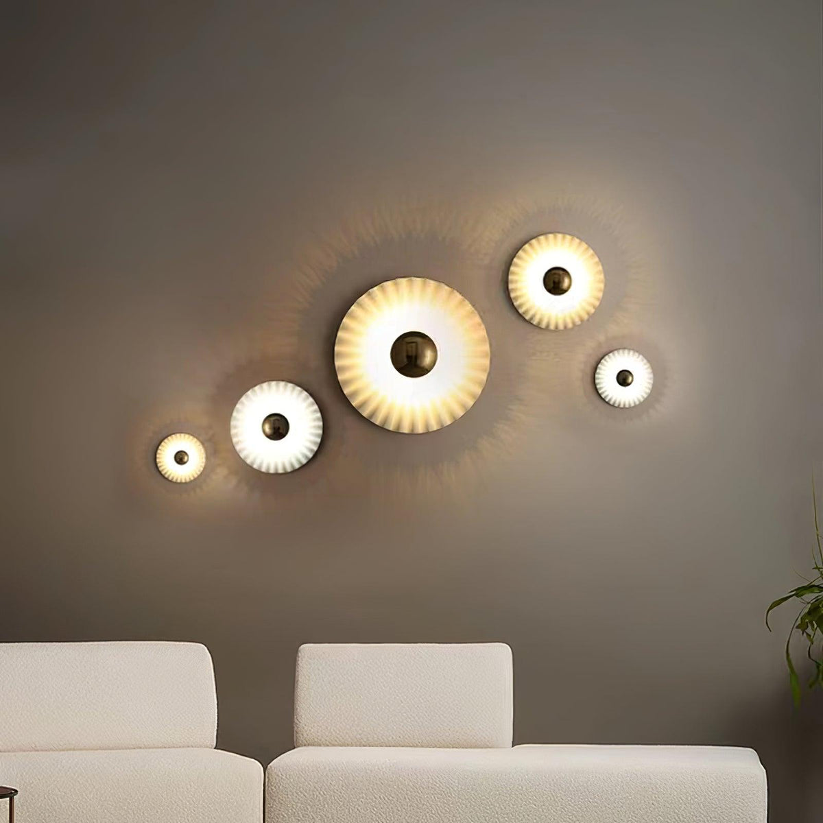 Mid-Century Gold and White Flush Wall Light, alternative view 6