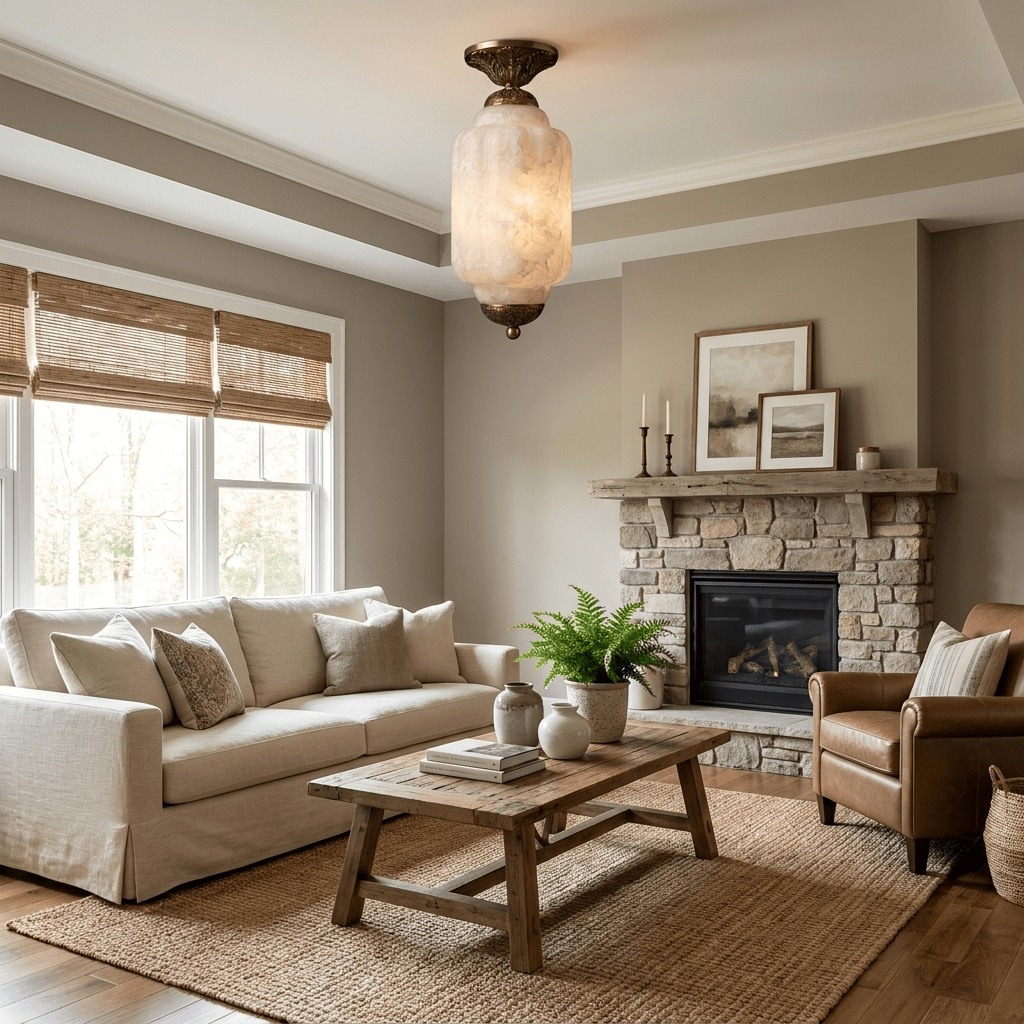 Classic Alabaster and Brass Flush Ceiling Light, alternative view 5