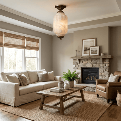 Classic Alabaster and Brass Flush Ceiling Light, alternative view 5