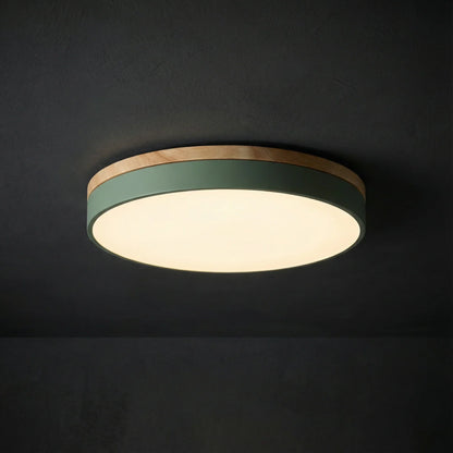 Round Flush LED Ceiling Light with Wood Trim for Living Room – alternative view 4