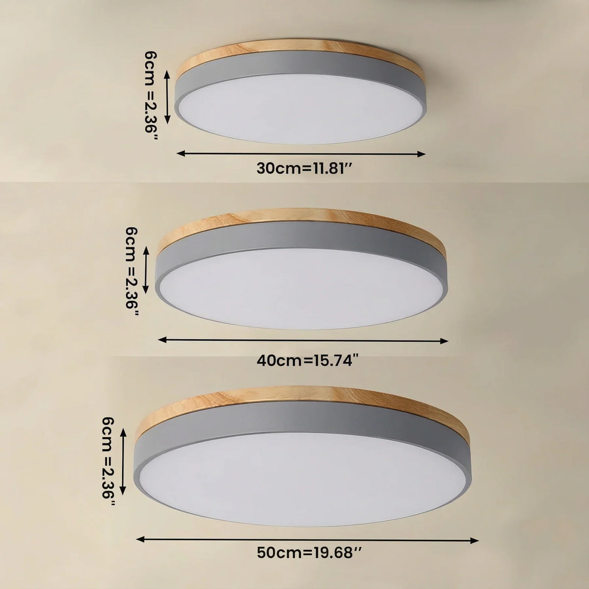 Round Flush LED Ceiling Light with Wood Trim for Living Room – alternative view 8