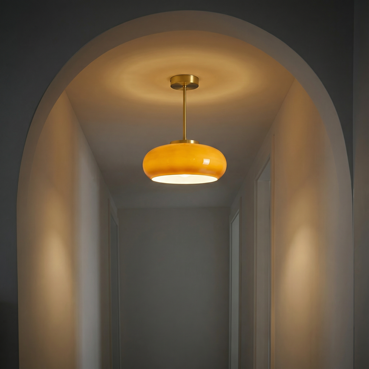 Vintage Amber Glass Flush Mount Ceiling Light With Brass Canopy – alternative view 2