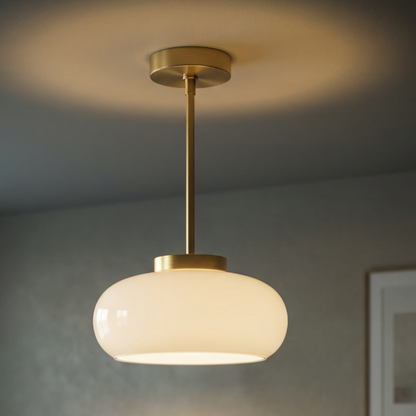 Vintage Amber Glass Flush Mount Ceiling Light With Brass Canopy – alternative view 6