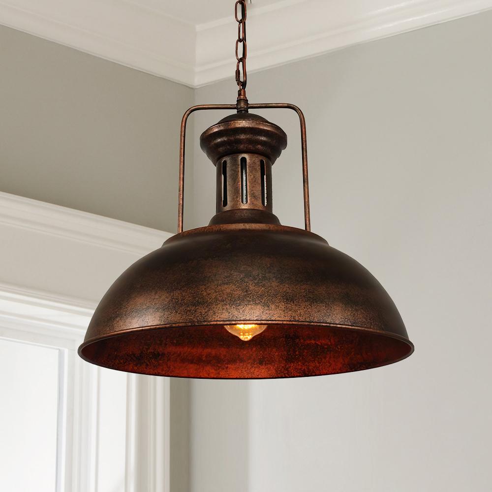 Farmhouse Rustic Rusty Dome Pendant Light – alternative view 7