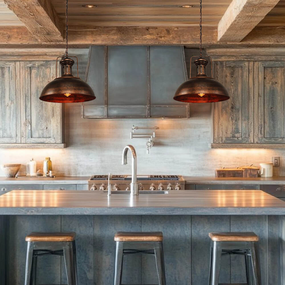 Farmhouse Rustic Rusty Dome Pendant Light – alternative view 4