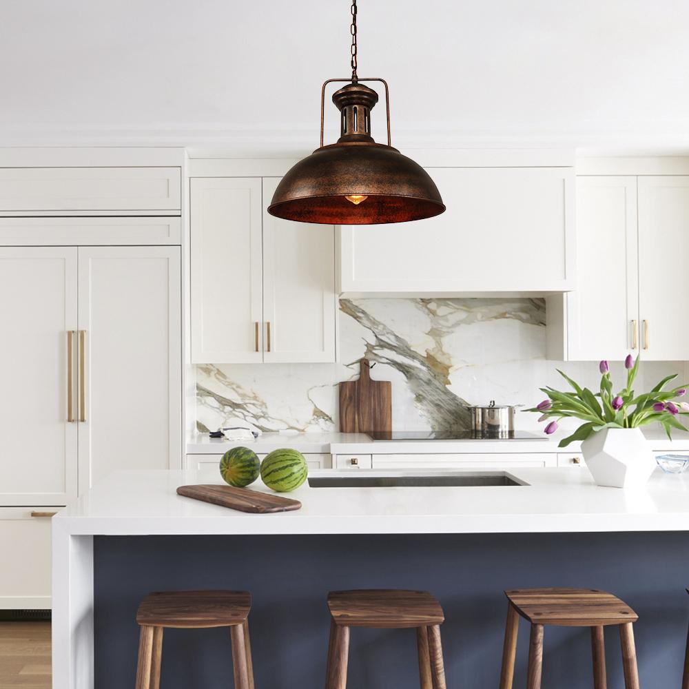 Farmhouse Rustic Rusty Dome Pendant Light – alternative view 5
