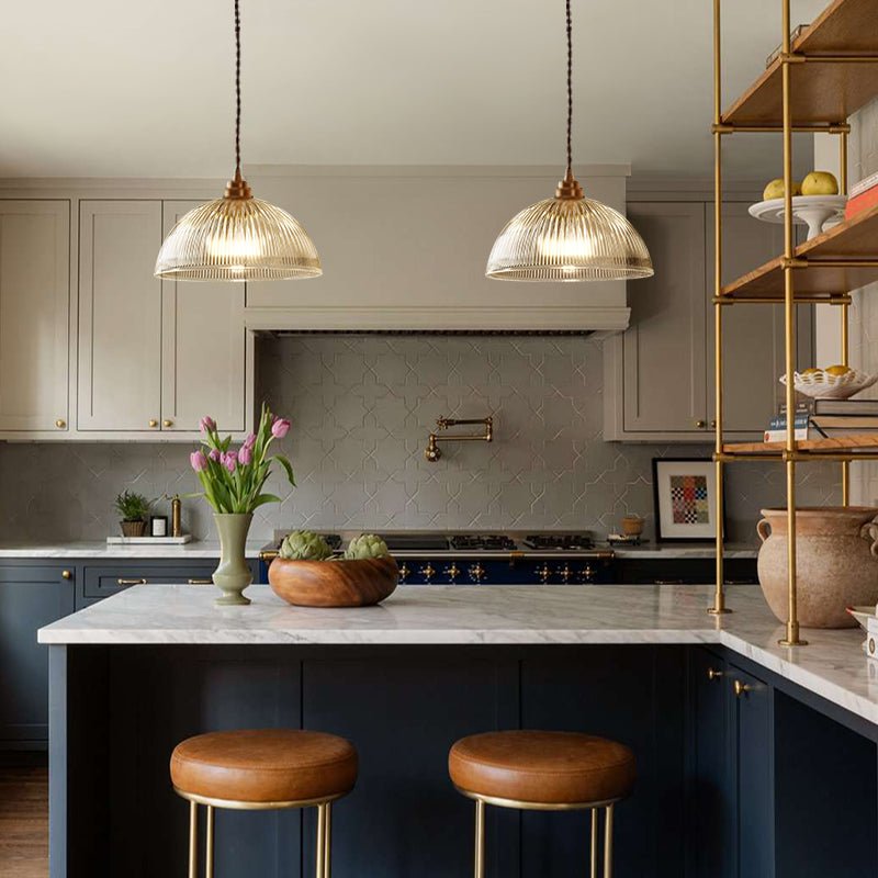 Farmhouse Industrial 1-Light Clear Ribbed Dome Shape Glass Pendant Light – alternative view 7