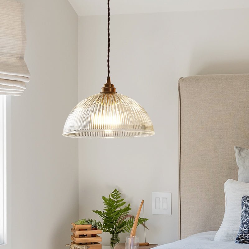 Farmhouse Industrial 1-Light Clear Ribbed Dome Shape Glass Pendant Light – alternative view 8