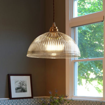 Farmhouse Industrial 1-Light Clear Ribbed Dome Shape Glass Pendant Light – alternative view 2