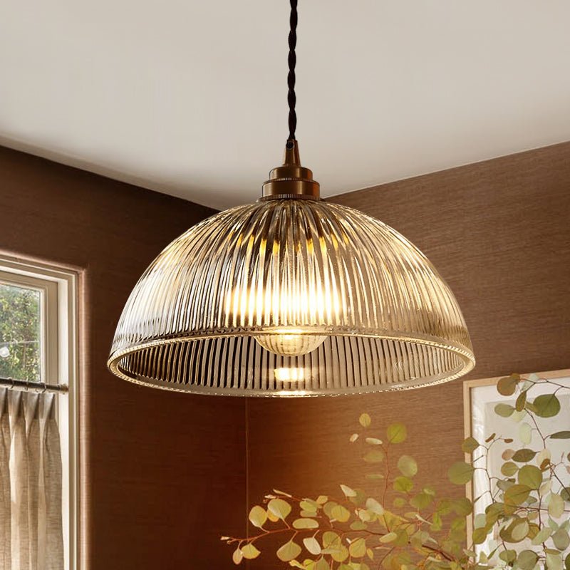Farmhouse Industrial 1-Light Clear Ribbed Dome Shape Glass Pendant Light – Everden Living