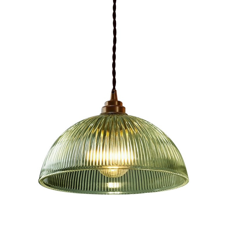 Farmhouse Industrial 1-Light Clear Ribbed Dome Shape Glass Pendant Light