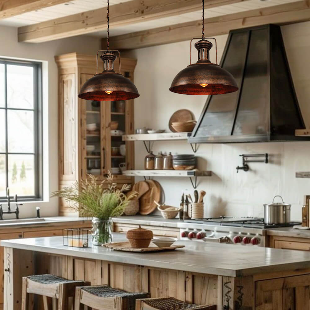 Farmhouse Rustic Rusty Dome Pendant Light – alternative view 3