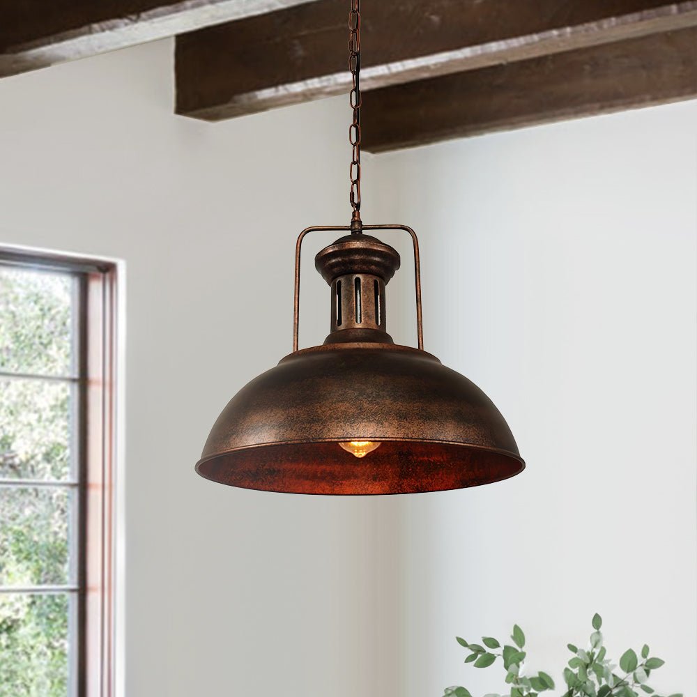 Farmhouse Rustic Rusty Dome Pendant Light – alternative view 2