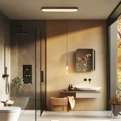 Nordic 1-Light Oval Shape Led Ceiling Flush Mount With Wood Accent – alternative view 4